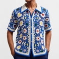 thumbnail image 1 of TaTaai Mens Boho Knit Top Hand Hook Style Solid Color Short Sleeve Cardigan Pullover Soft for Summer Music Festival Gift, 1 of 9