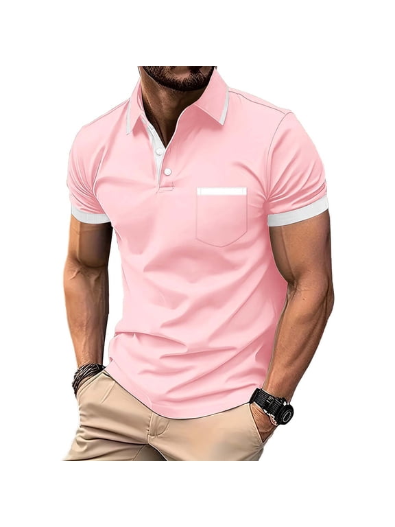 Mens Color Block Pocket Short Sleeve Button Up Shirt Turndown Collar Breathable for Daily Summer Gift