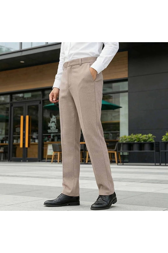 Mens Dress Pants Solid Color Straight Leg Wool Like Fabric for Business Office Commute Gift