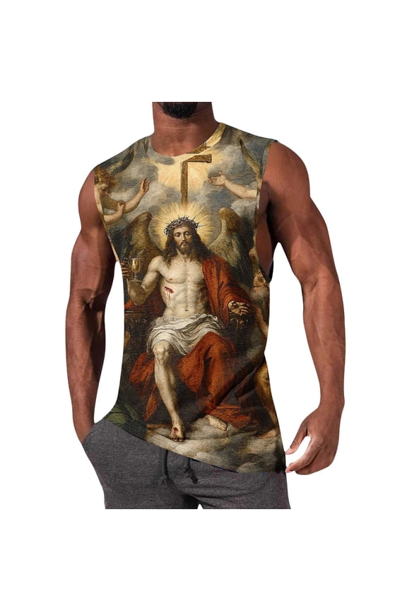 Mens Fitness Tank Top Faith Cross Graphic Sleeveless Crew Neck Pullover Stretchy Lightweight for Crossfit Summer Gift
