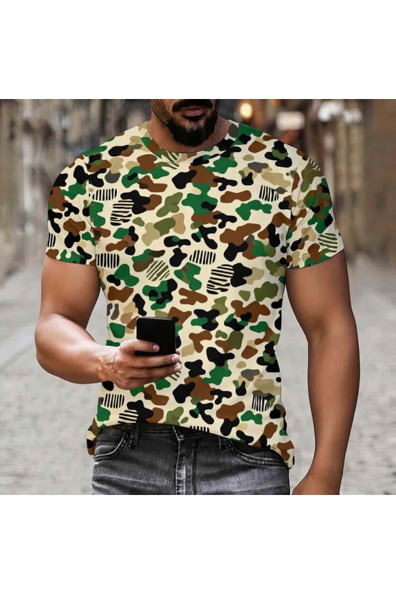 Mens Graphic Tees Camouflage Print Short Sleeve Crew Neck Casual Soft Breathable Stretchy for Summer Outdoor Sport Gift