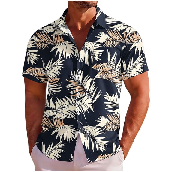 TaTaai Mens Hawaiian Button Down Shirt Short Sleeve Turndown Collar Loose Fit Tropical Print Breathable Soft for Spring Summer Beach Vacation Gift
