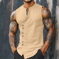 thumbnail image 1 of TaTaai Mens Linen Like Sleeveless Vest Stand Collar Button Up Retro Breathable Quick Dry for Running Cycling Hiking Outdoor Gift, 1 of 6