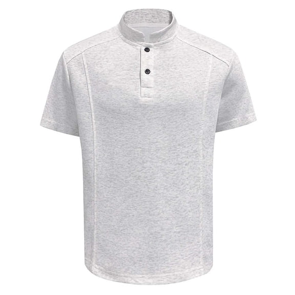 TaTaai Mens Short Sleeve Button Up Shirt Solid Color Stand Collar Patchwork American Trendy Lightweight Breathable for Home Outdoor Daily Gym Gift