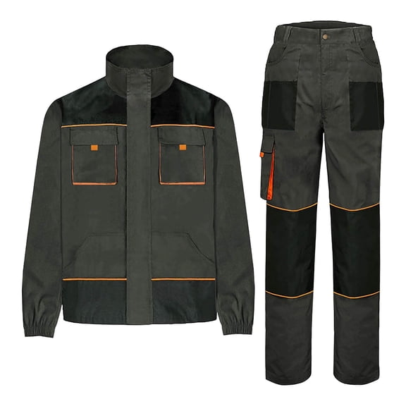 TaTaai Mens Two Piece Suit Solid Color Multi Pocket Workwear Jacket with Cargo Pants Work Set Gift