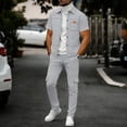 thumbnail image 1 of TaTaai Mens Two Piece Tracksuits Solid Color Waffle Short Sleeve Lapel Button Cardigan Shirt with Cargo Pants Gift, 1 of 6