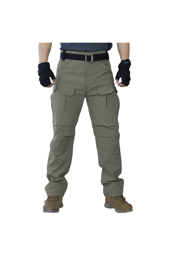 Mens Waterproof Cargo Pants Solid Color Windproof Multi Functional Drawstring for Outdoor Tactical Summer Gift