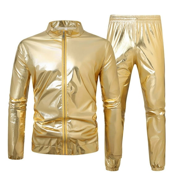 TaTaai Office Casual Set Mens Solid Color Stage Performance Pants With Pockets Long Sleeve Zip Up Jacket Set For Show Gift