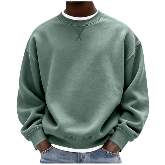 TaTaai Oversized Crewneck Sweatshirts for Men Solid Loose Fit Long Sleeve Pullover Casual Lightweight Fall Tops