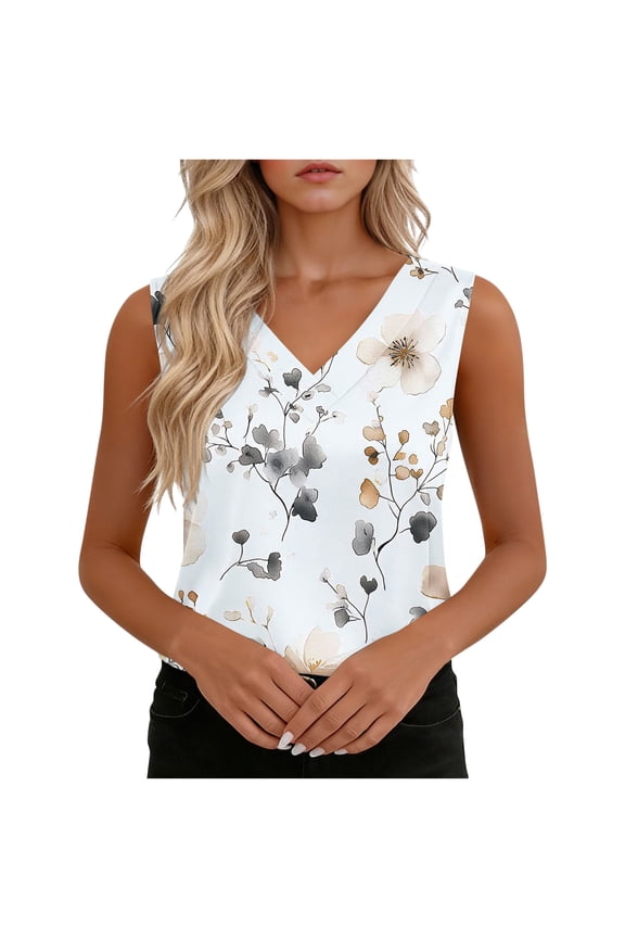 Printed Satin Women Tank Top V Neck Sleeveless Silk-like Soft Non See-through Machine Washable No Fading Lightweight Casual Fashion Daily Wear Top Gift