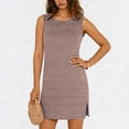 thumbnail image 1 of TaTaai Sleeveless Side Slit Dress Women's Solid Color Round Neck Slip Dress Casual Pullover Lightweight Stretchy Polyester Blend Gift, 1 of 6