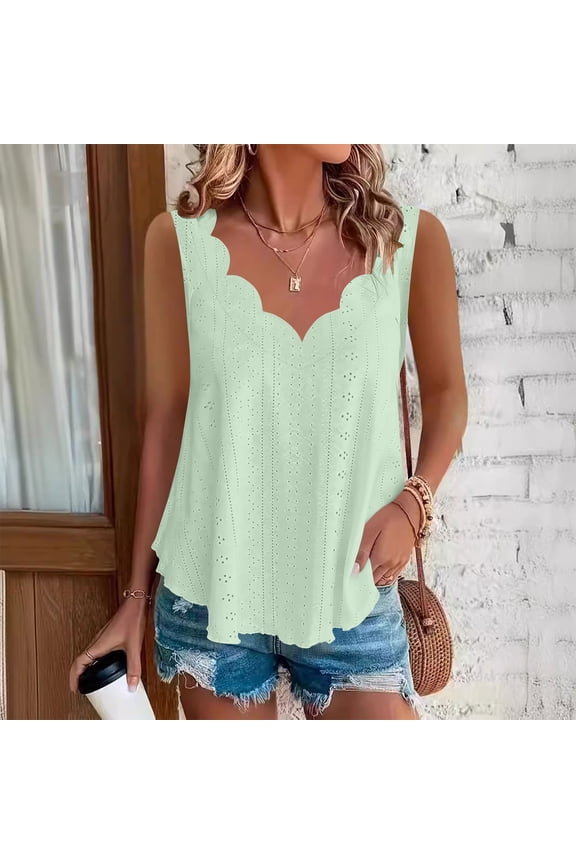 Solid Color Women Tank Top Palace Lock Wave Edge Sleeveless Irregular V Neck Breathable Non See-through Machine Washable No Fading Casual Fashion Daily Top Gift