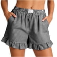 thumbnail image 1 of TaTaai Spring Striped Shorts for Women Linen Blend Ruffle Hem Pockets Elastic Waist Casual Loose Fit Beach Pants for Daily Outing Vacation Gift, 1 of 7