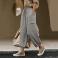 thumbnail image 1 of TaTaai Spring Summer Linen Blend Jogger Pants for Women Ankle Length Elastic Waist with Pockets Cargo Style Drawstring Cuff Trousers Lightweight Comfy Daily Gift, 1 of 8