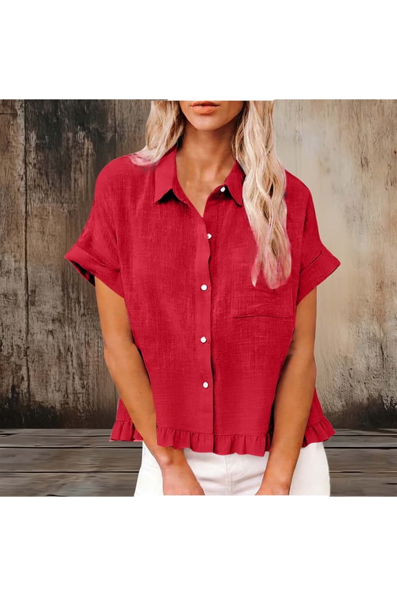 Stylish Short Sleeve Top for Women, Flared Collar Design with Fringe Detail, Front Pocket Blouse, Lightweight Summer Wear, Casual Outing and Daily Attire Gift