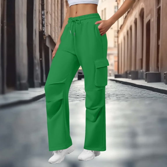 TaTaai Summer Casual Cargo Pants for Women with Multi-Pockets Drawstring Elastic Waist Solid Color Loose Fit Jogger Sweatpants for Beach Daily Gift