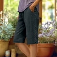 thumbnail image 1 of TaTaai Summer Casual Knee Length Shorts for Women Cotton Linen with Side Pockets Drawstring Elastic Waist Loose Fit Bermuda Pants for Beach Gift, 1 of 9