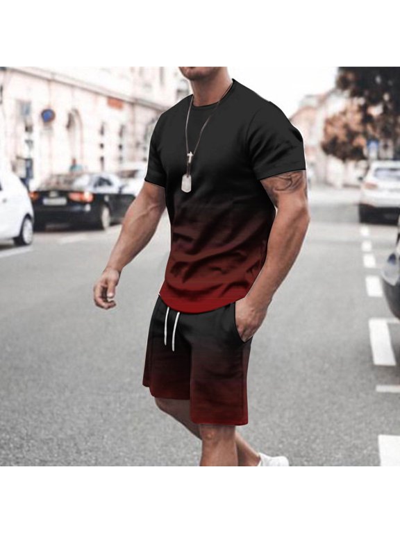 Two Piece Sets for Men Short Sleeve T-Shirt Printed Top Casual Shorts Pants Summer Outfit Lounge Matching Sets