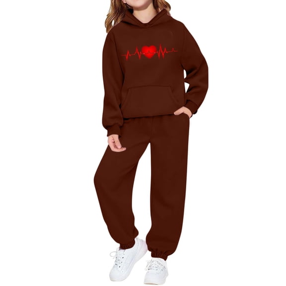 TaTaai Valentine's Day Kids Hoodie and Pants Set, Heart Print Two Piece Outfit, Cute Couple Matching Wear Gift