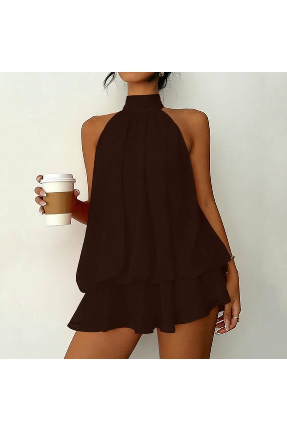 Women Beach Style One-Piece Swimwear Mesh Skirt Dress Halter & Spaghetti Strap Lightweight Comfortable for Summer Casual Vacation Wear Gift