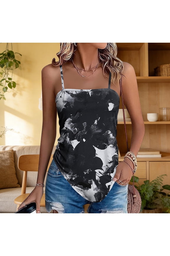 Women Cute Retro Bohemian Camisole Tank Top Irregular Hem Sleeveless T-shirt Versatile Fashion Casual Breathable Machine Washable No Fading Daily Wear Top Gift