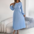 thumbnail image 1 of TaTaai Women Dress Solid Color Crew Neck Ruffle Long Sleeve Smocked Waist Pleated Maxi Casual Ladies Daily Office Wear Soft Machine Washable Versatile Dress Gift, 1 of 8