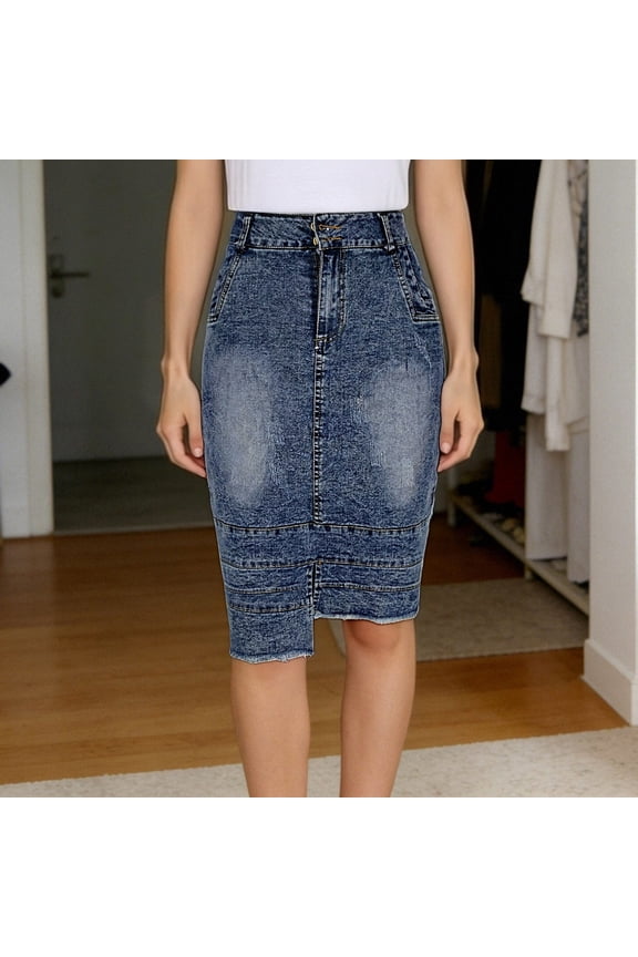 Women High Waist Denim Mermaid Skirt Bodycon Split Design Stretchy Breathable Machine Washable Non See-through Versatile Daily Dating Casual Wear Skirt Gift
