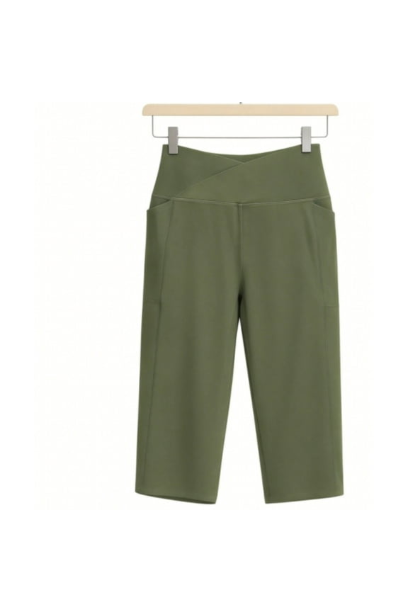 Women Loose Fit Solid Color Casual Capri Pants Elastic Waist Ladies Weekend Outdoor Vacation Wear Non-See-Through No Fading Soft Breathable Versatile Trousers Gift