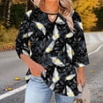 thumbnail image 1 of TaTaai Women Plus Size Fashion T-Shirt Random Print Crew Neck Chest Cutout 3/4 Sleeve Spring Summer Casual Base Top Ladies Daily Gathering Wear Soft Breathable Non-See-Through Top Gift, 1 of 6