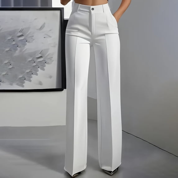 TaTaai Women Plus Size Solid Color Drape Straight Leg High Waist Suit Pants Elegant Minimal Wide Leg Trousers with Pockets Soft Breathable Daily Office Wear Gift