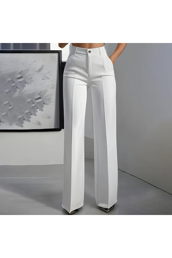 Women Plus Size Solid Color Drape Straight Leg High Waist Suit Pants Elegant Minimal Wide Leg Trousers with Pockets Soft Breathable Daily Office Wear Gift