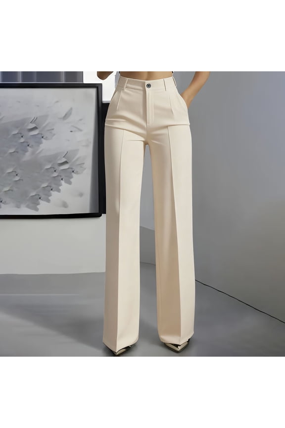 Women Plus Size Solid Color Drape Straight Leg High Waist Suit Pants Elegant Minimal Wide Leg Trousers with Pockets Soft Breathable Daily Office Wear Gift