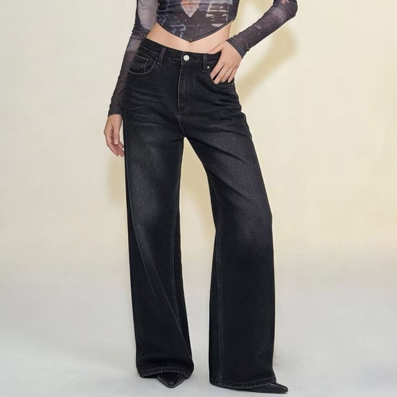 TaTaai Women Spring Summer Linen Blend Wide Leg Straight Denim Pants Solid Color Casual Versatile Comfortable Ankle Length Jeans Gift