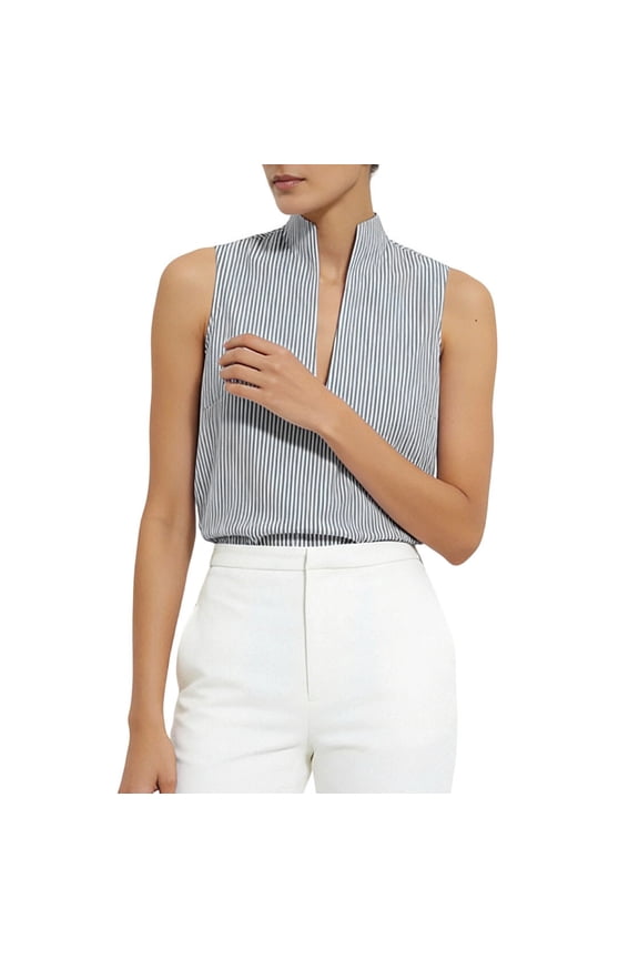 Women Striped Sleeveless Shirt Casual Fashion Breathable Lightweight Non See-through Machine Washable No Fading Versatile Daily Office Wear Fashion Blouse Gift