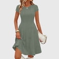 thumbnail image 1 of TaTaai Women Summer Short Sleeve Round Neck Rib Knit Dress Solid Color Slimming Casual Fashion Dress Soft Stretchy Breathable for Daily Home and Casual Occasions Gift, 1 of 9