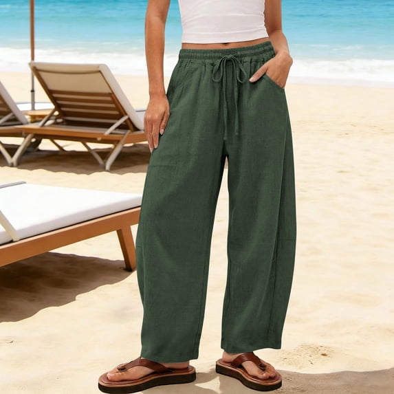 TaTaai Women's 100% Cotton Summer Palazzo Pants Flowy Wide Leg Beach Slacks Trousers with Pockets Plus Size Wide Leg Sweatpants