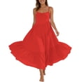 thumbnail image 1 of TaTaai Women's 2026 Summer Spaghetti Strap Ruffled Asymmetric Solid Maxi Dress Loose Beach Sundress for Daily & Vacation Gift, 1 of 9