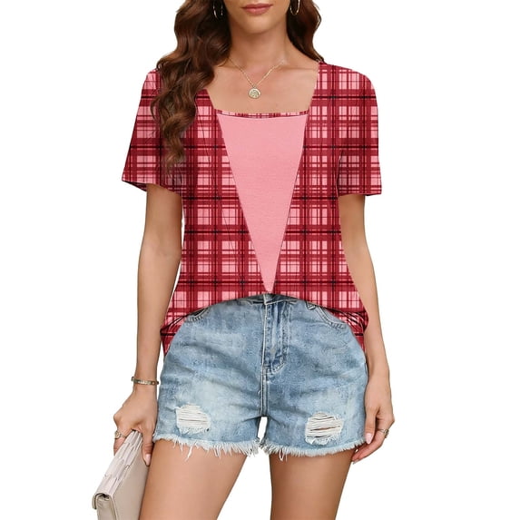 TaTaai Women's Base Layer Printed Tee Short Sleeve Crew Neck Fitted Spring Summer Casual Top Daily Work Office Weekend Party Gift