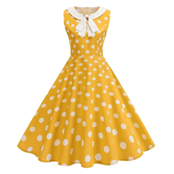 TaTaai Women's Bow Detail Sleeveless Dress Vintage Floral Print Round Neck Casual A Line Midi Dress Classical Style Soft Comfortable for Spring Summer Daily Gift