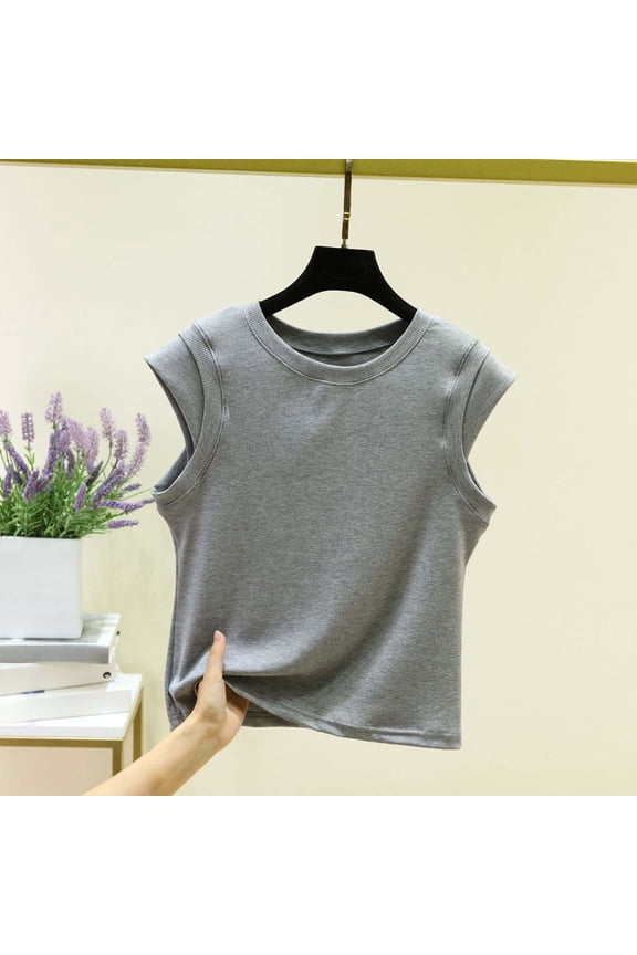 Women's Cap Sleeve Top Solid Color Round Neck Casual Short Sleeve Blouse Ribbed Knit Soft Comfortable Basic Tee for Spring Summer Daily Layering Wear Gift