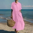 thumbnail image 1 of TaTaai Women's Casual Long Dress Short Sleeve Crew Neck Solid Color Loose Fit Ankle Length Maxi Shift Dress Soft Stretchy Gift, 1 of 6