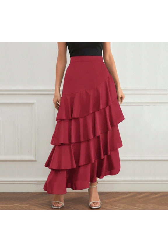 Women's Casual Midi Skirt with Irregular Hemline, Solid Color, and Flowy Relaxed Fit for Summer Gift
