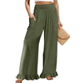 thumbnail image 1 of TaTaai Women's Casual Pants for Women Solid Color Loose Straight Leg Elastic Waist Linen Trousers with Pockets for Summer Daily Gift, 1 of 5