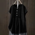 thumbnail image 1 of TaTaai Women's Casual Pleated Blouse Short Sleeve Round Neck Button Front Linen Feel Solid Color Top Soft Lightweight Spring Summer Daily Beach Wear Gift, 1 of 7