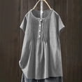 thumbnail image 1 of TaTaai Women's Casual Pleated Blouse Short Sleeve Round Neck Button Front Linen Feel Solid Color Top Soft Lightweight Spring Summer Daily Beach Wear Gift, 1 of 7