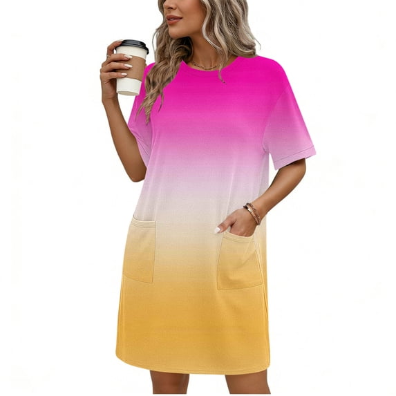 TaTaai Women's Casual Solid Color Round Neck Short Sleeve Midi Dress with Side Pockets Fashion Simple Style Soft Comfortable Stretchy Dress for Spring Summer Daily Wear Gift