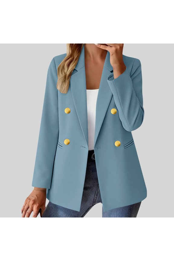 Women's Casual Suit Coat Long Sleeve Lapel Collar Button Front Patch Pockets Solid Color Blazer Slim Fit Lightweight Spring Summer Daily Office Wear Gift