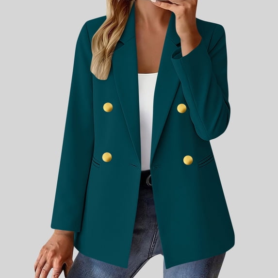 TaTaai Women's Casual Suit Coat Long Sleeve Lapel Collar Button Front Patch Pockets Solid Color Blazer Slim Fit Lightweight Spring Summer Daily Office Wear Gift