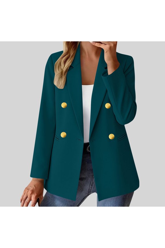 Women's Casual Suit Coat Long Sleeve Lapel Collar Button Front Patch Pockets Solid Color Blazer Slim Fit Lightweight Spring Summer Daily Office Wear Gift