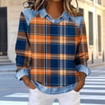 thumbnail image 1 of TaTaai Women's Denim Patchwork Blouse Long Sleeve Lapel Collar Waffle Print Casual Loose Fit Fashion Spring Top Gift, 1 of 5